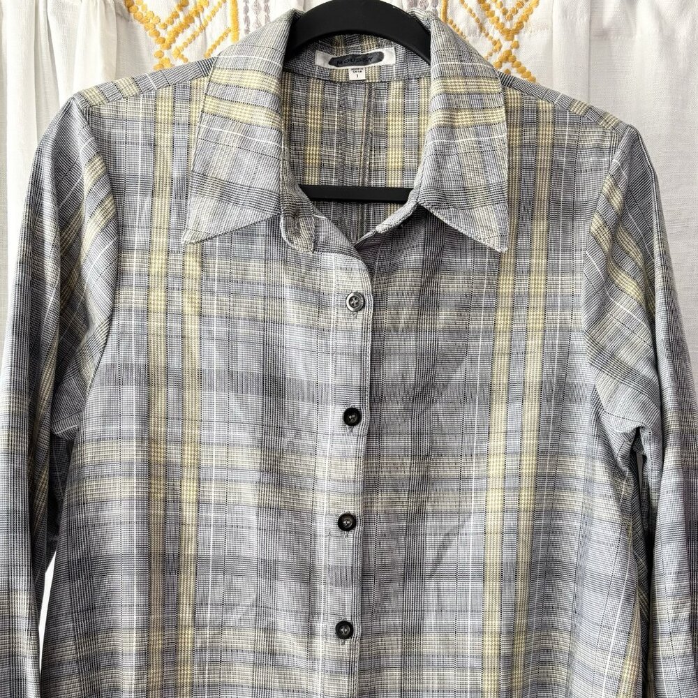 Moussy Plaid Handkerchief Hem Shirt Dress (Size S) Long Sleeve Loose Fit Modest - Picture 4 of 11